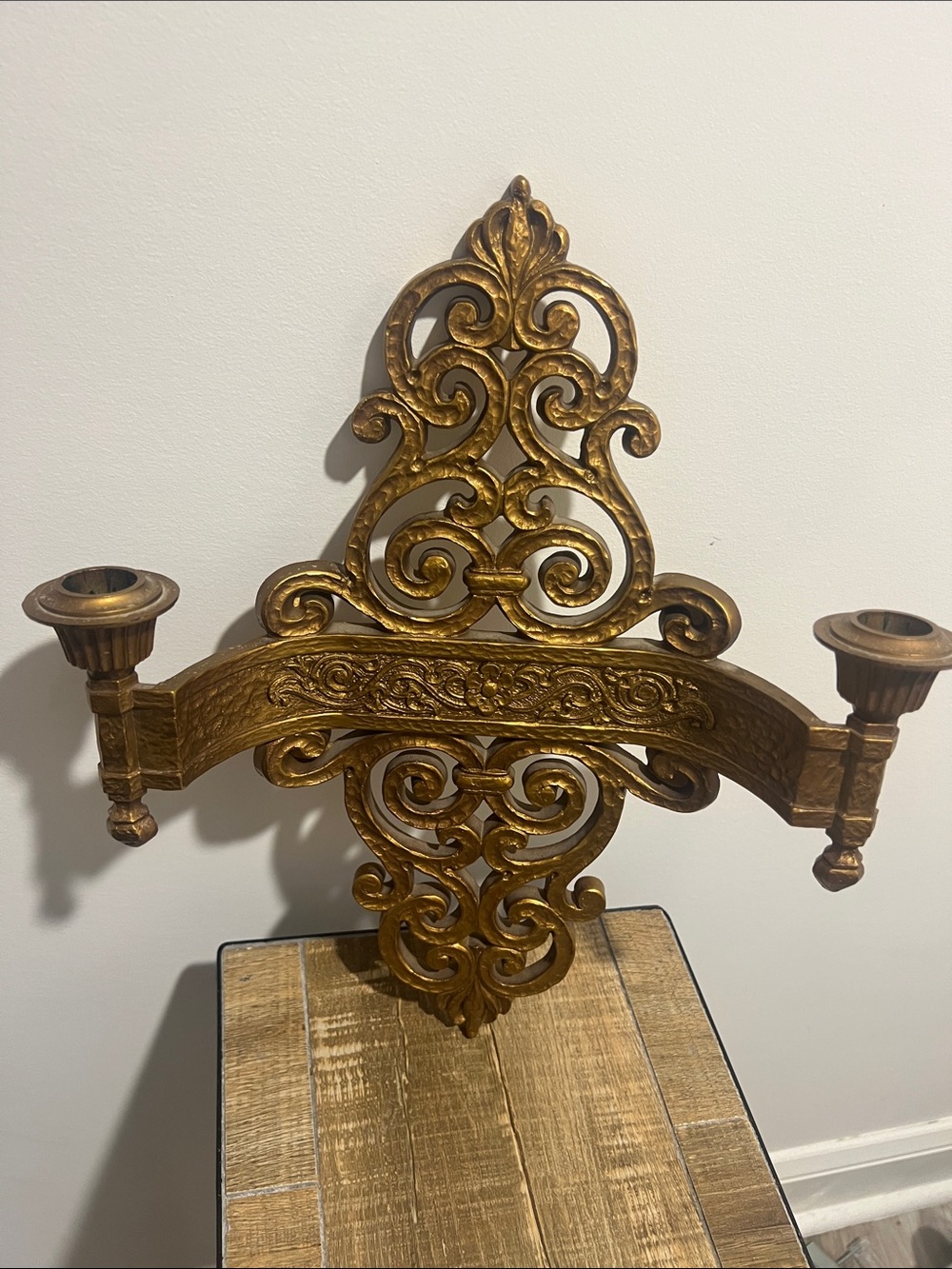Vintage Mid-Century Dart Hard Plastic Ornate Gold Wall Candle Sconce